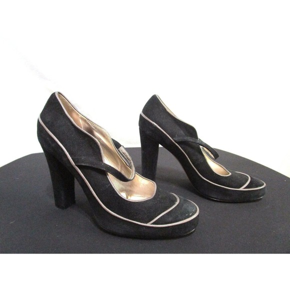 Max Monelli Italy Black Suede Mary Jane High Heels Women Sz 37 EU/6.5-7 US - Picture 3 of 11